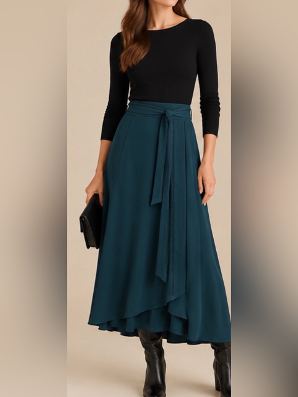 White House Black Market Deep Teal Flowy Midi Skirt Belted Size 00